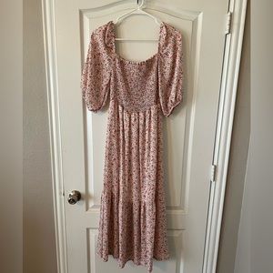 PINK BLUSH Light Pink Floral Smocked Maternity Midi Dress